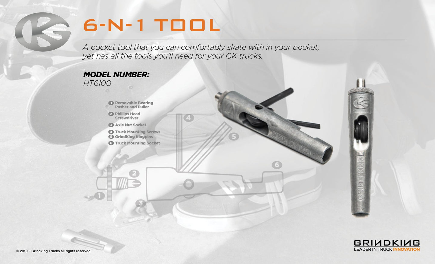 GrindKing Skateboard Trucks- 6 in 1 GK Truck Tool